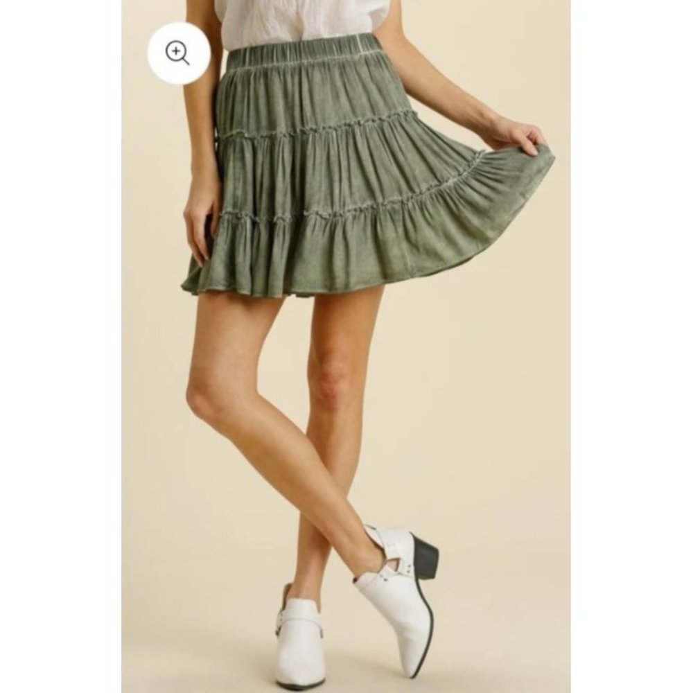 Umgee Acid Wash Women's Olive Green Skirt Size M